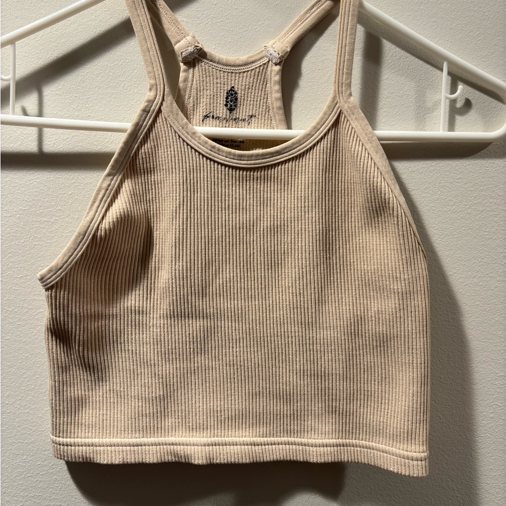 Free People Ribbed Tank Crop Top in Beige